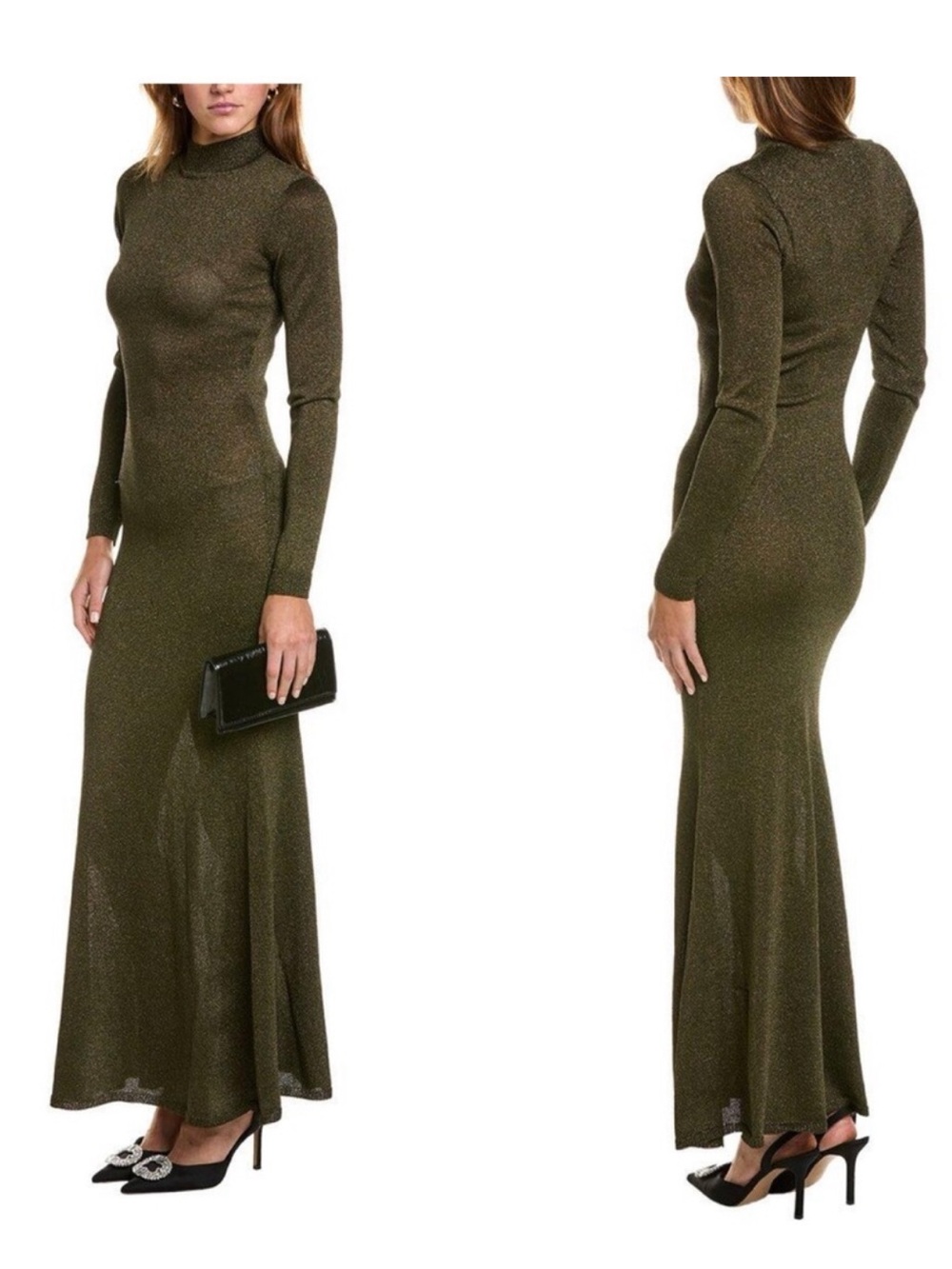 NWT Ronny Kobo Goulding Metallic Knit Mock Neck Maxi Dress Sz M - Picture 9 of 10